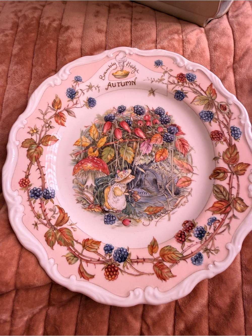 Royal Doulton Brambly Hedge Autumn Plate - White, Red, Blue, Gold